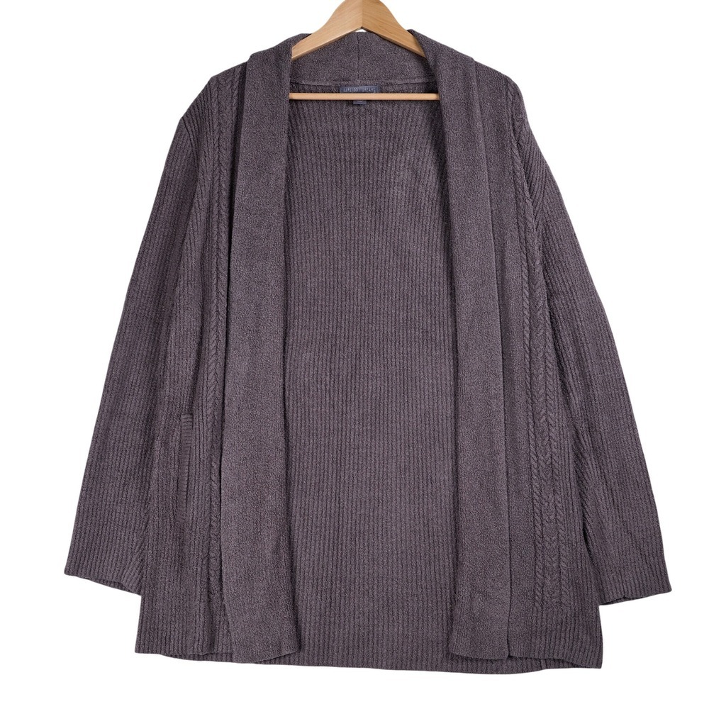 Barefoot Dreams CozyChic Lite Cable Knit Cardigan Graphite Gray BDWCL20924 S - Picture 2 of 8